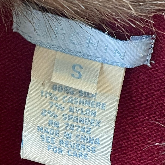 Urchin Silk&Cashmere Short Sleeve Sweater w/Faux Fur Collar, cranberry, S - Picture 10 of 12